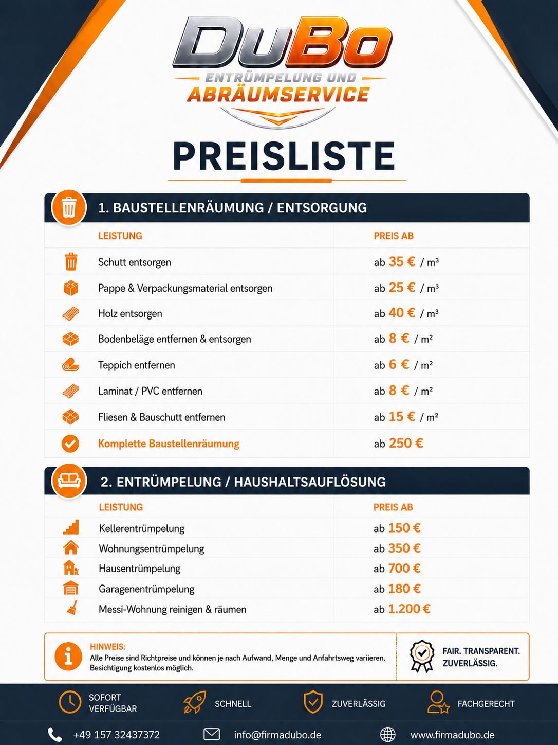 Preisübersicht